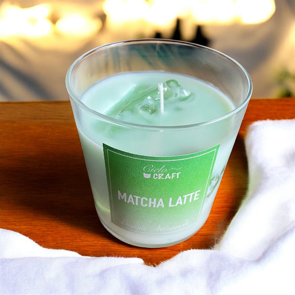 Bougie artisanale trompe l'oeil, matcha latté - bijoux cielo craft